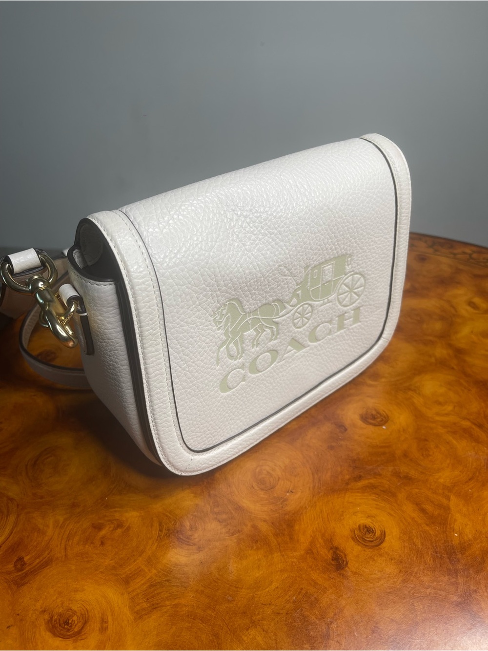 Coach White Pebbled Leather Logo Crossbody